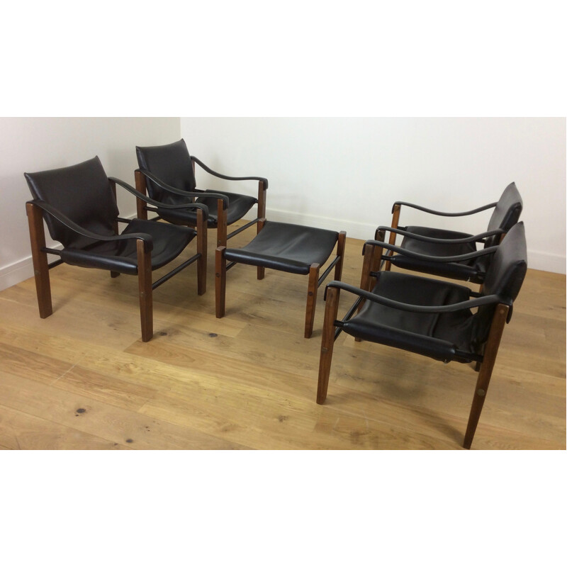 Set of 4 Arkana Safari armchairs and 1 stool - 1960s
