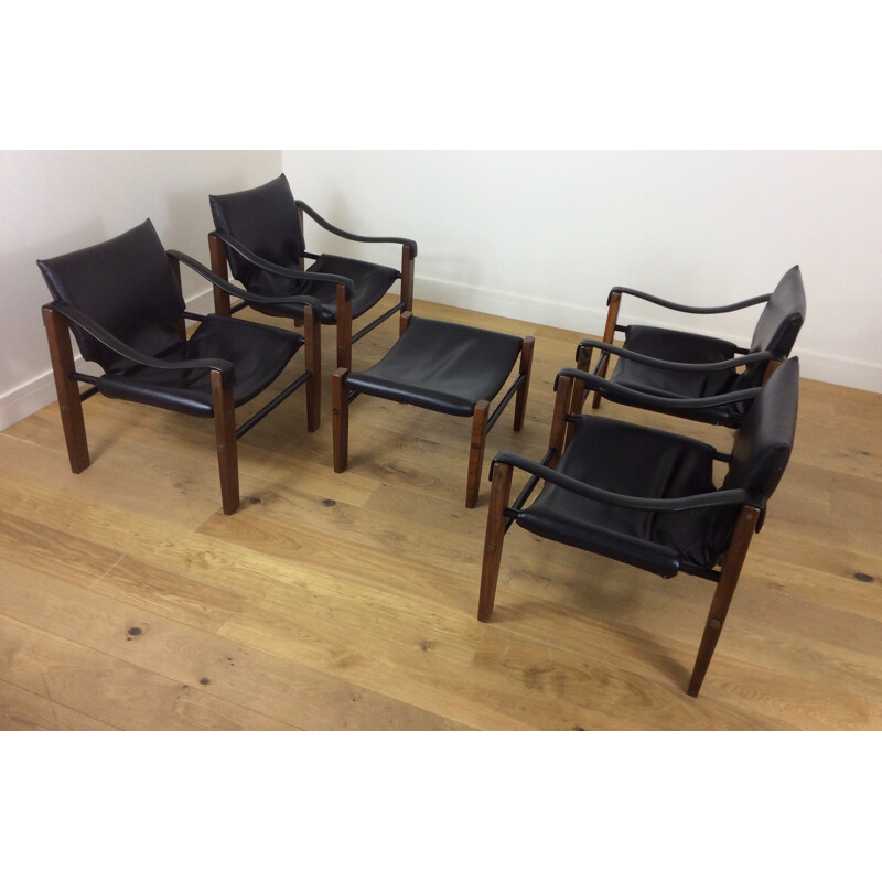 Set of 4 Arkana Safari armchairs and 1 stool - 1960s