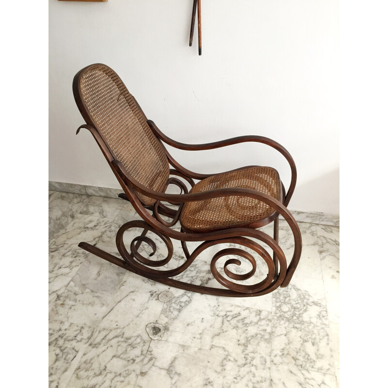 Chaise à bascule vintage en bois courbé - 1950