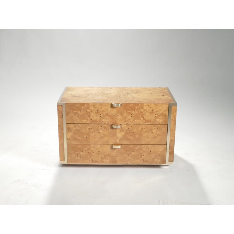 Small chest of drawers in elmwood and brass by JC Mahey for Roche Bobois - 1970s