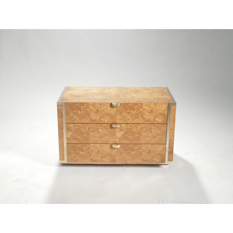 Small chest of drawers in elmwood and brass by JC Mahey for Roche Bobois - 1970s