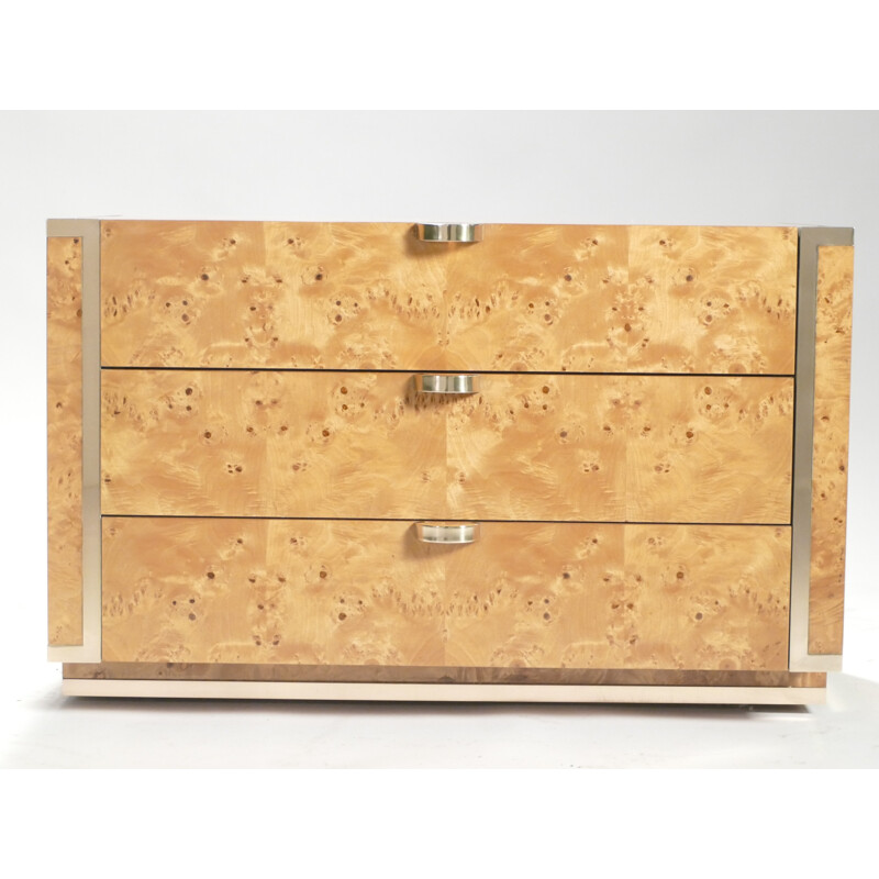 Small chest of drawers in elmwood and brass by JC Mahey for Roche Bobois - 1970s