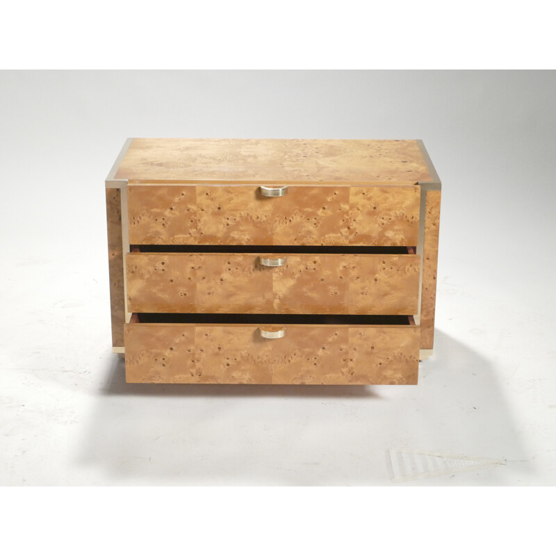 Small chest of drawers in elmwood and brass by JC Mahey for Roche Bobois - 1970s