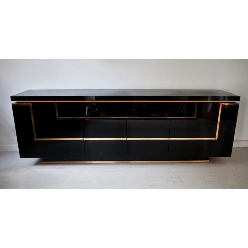 Mid-century brass black sideboard by JC Mahey for Roche Bobois - 1970s