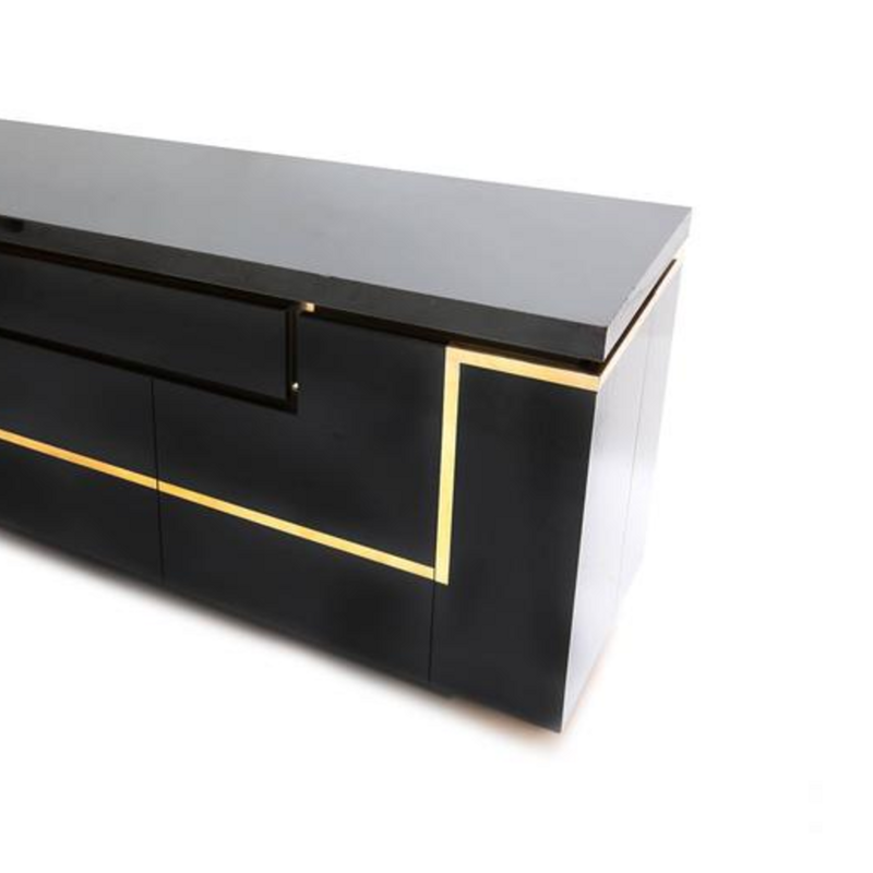 Mid-century brass black sideboard by JC Mahey for Roche Bobois - 1970s
