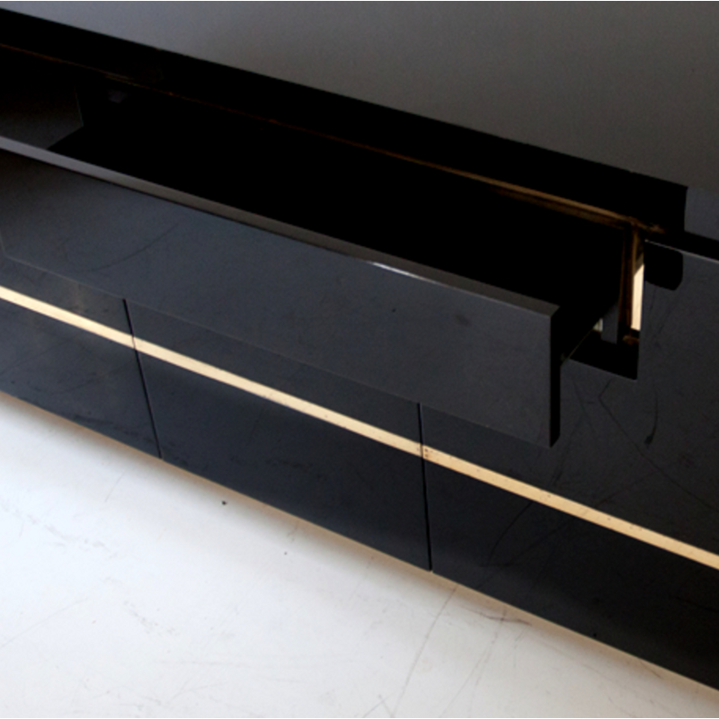 Mid-century brass black sideboard by JC Mahey for Roche Bobois - 1970s