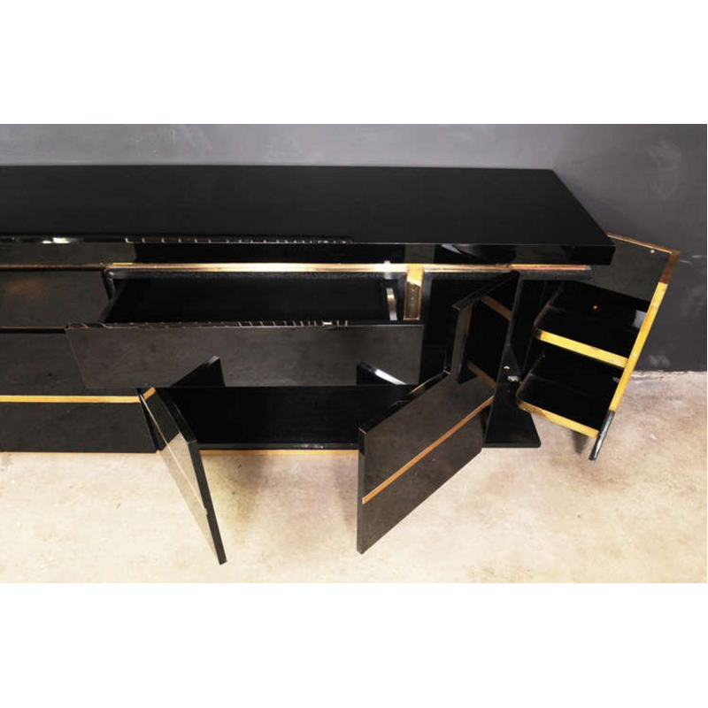 Buffet vintage noir en laiton de JC Mahey pour Roche Bobois - 1970