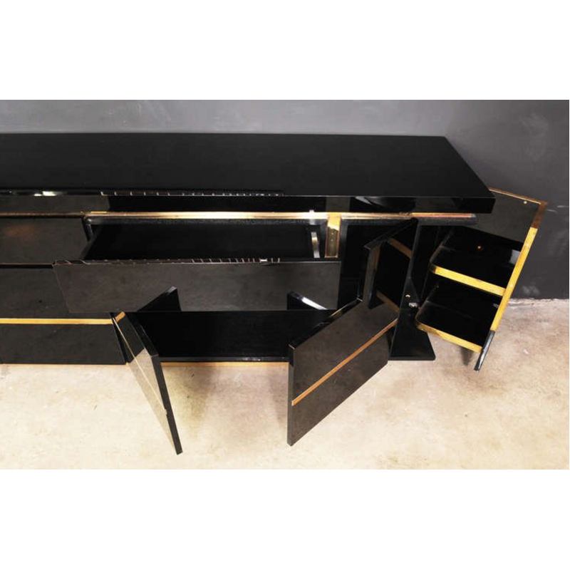 Mid-century brass black sideboard by JC Mahey for Roche Bobois - 1970s