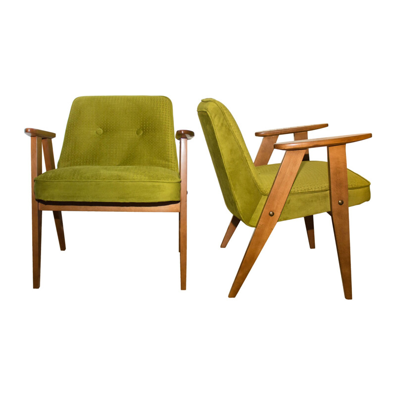 Pair of green armchairs by Józef Chierowski for DFM, Poland - 1960s