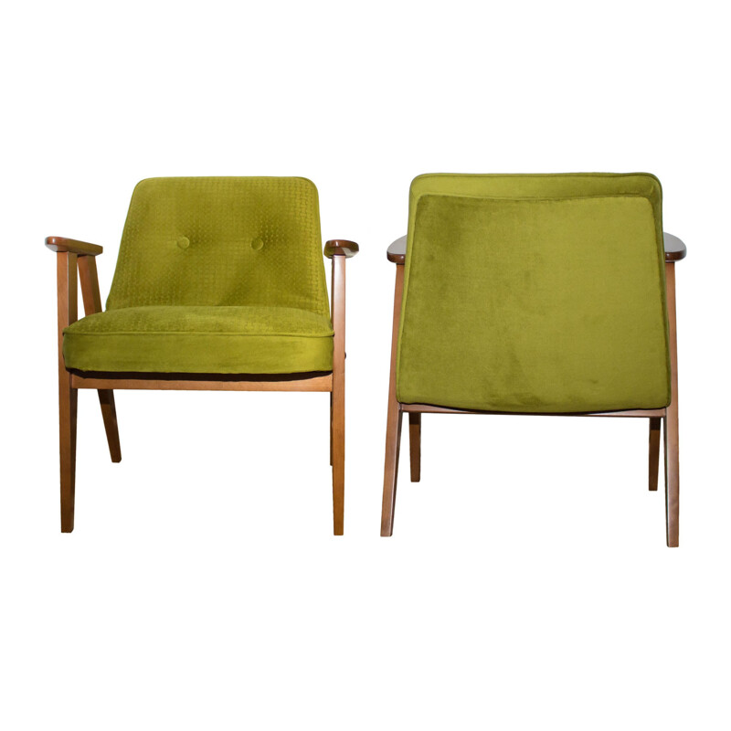 Pair of green armchairs by Józef Chierowski for DFM, Poland - 1960s