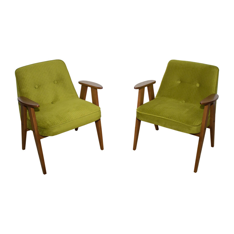 Paire fauteuils verts de Józef Chierowski pour DFM, Pologne - 1960