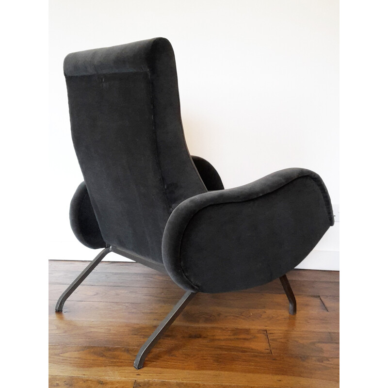 Italian reclining armchair in grey velvet - 1950s