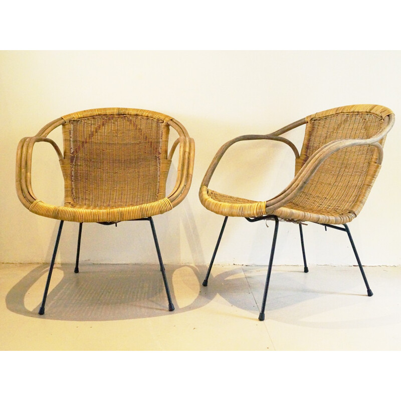 Paire de fauteuils en osier vintage - 1960