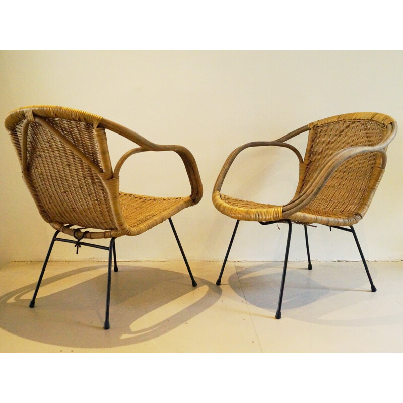 Pair of mid-Century wicker armchairs - 1960s