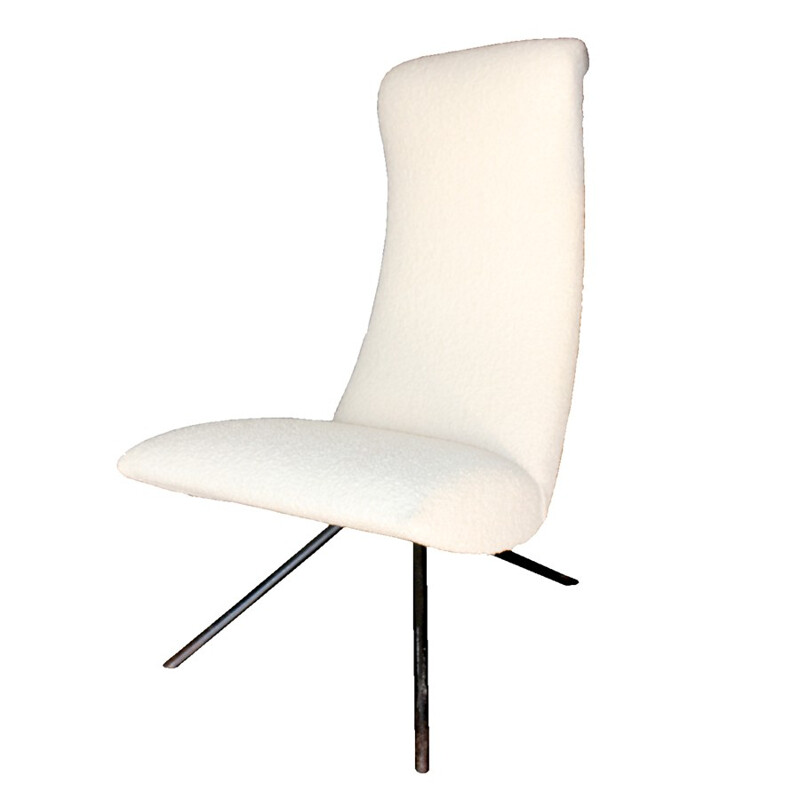 Italian tripod armchair in cream colored wool - 1960s