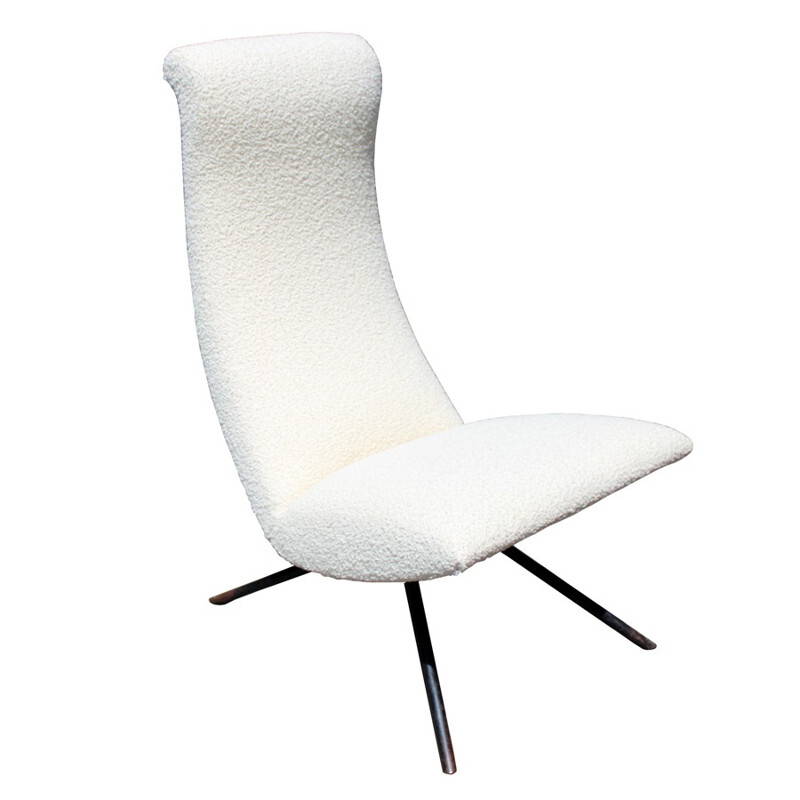 Italian tripod armchair in cream colored wool - 1960s