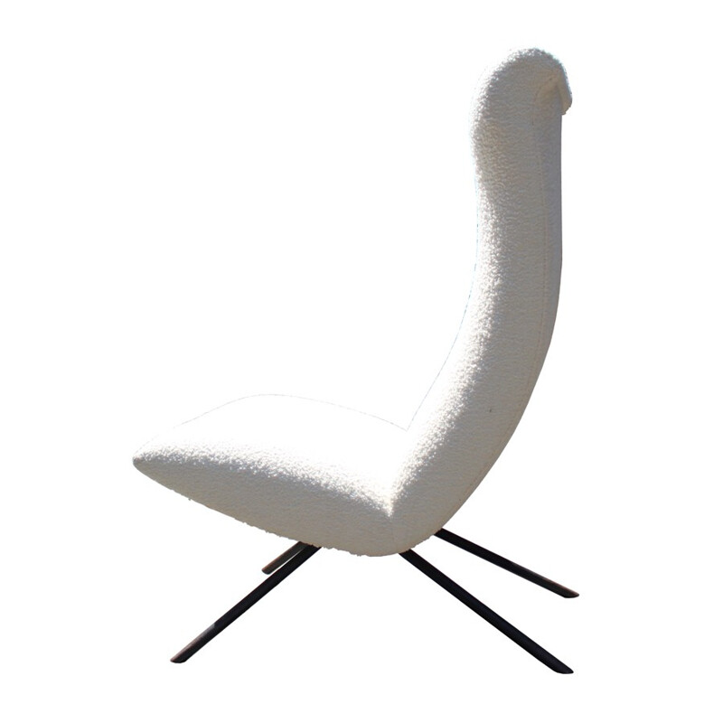 Italian tripod armchair in cream colored wool - 1960s