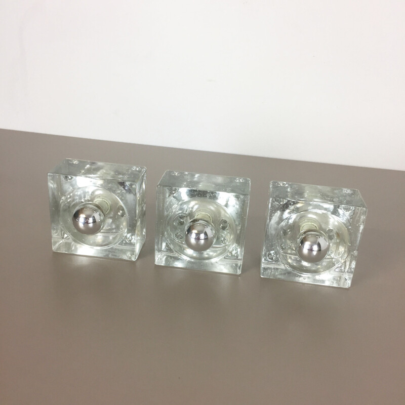 Set of 3 'Ice cube' wall lamp for Wila lights - 1970s