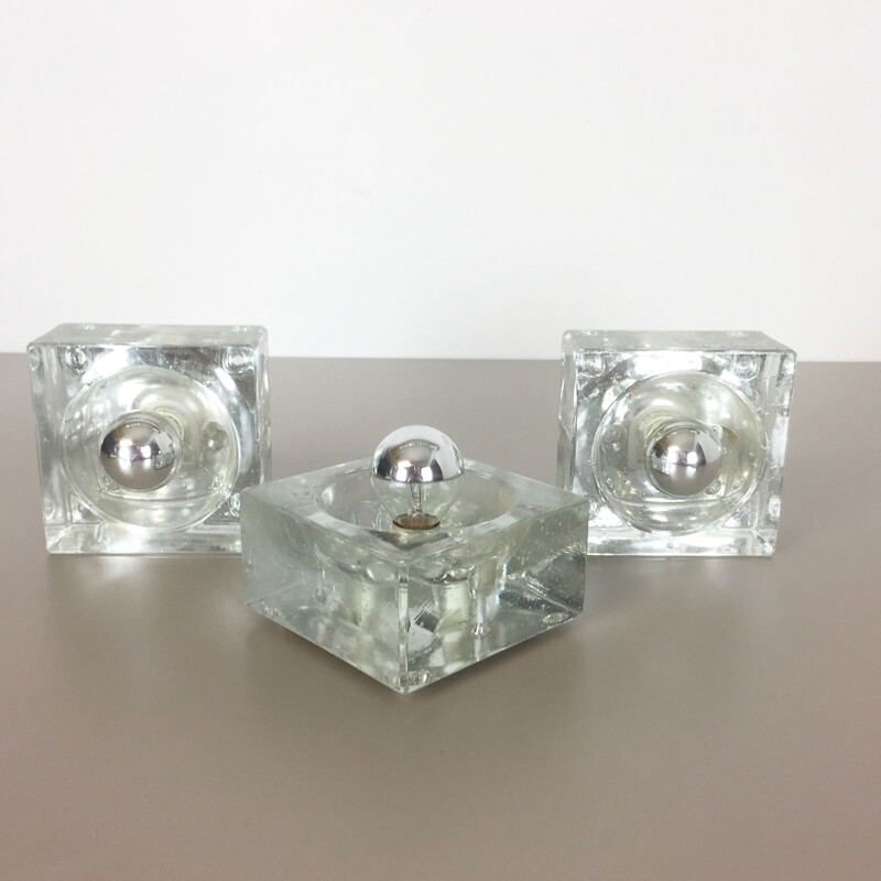 Set of 3 'Ice cube' wall lamp for Wila lights - 1970s