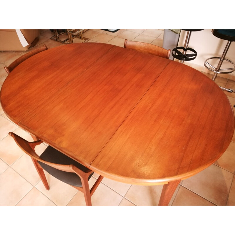 Table vintage ronde en teck rénovée - 1960