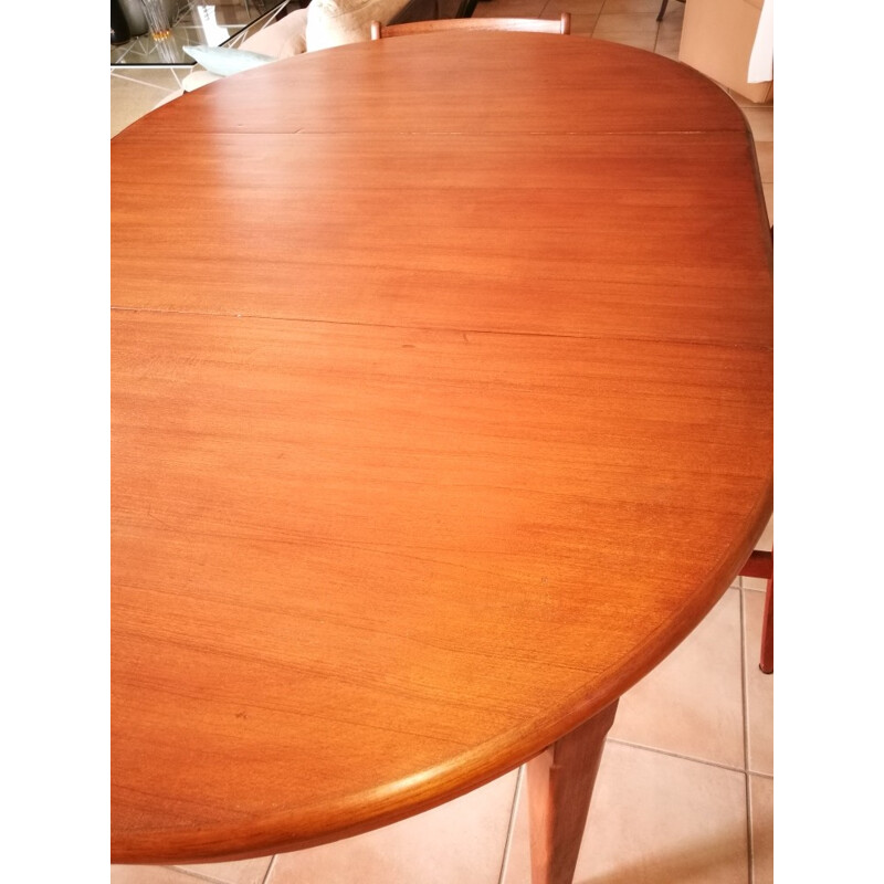 Table vintage ronde en teck rénovée - 1960