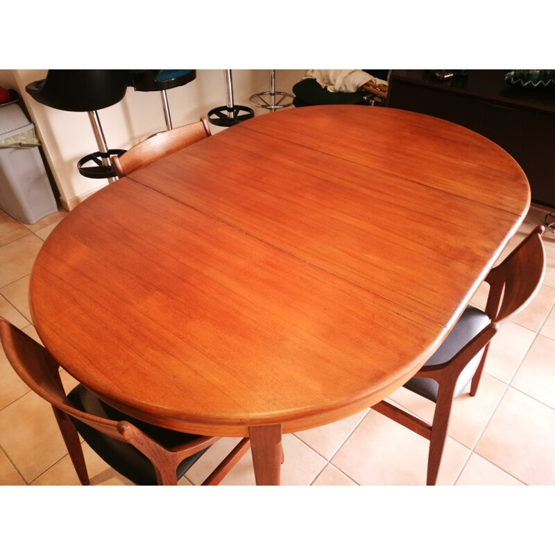 Table vintage ronde en teck rénovée - 1960