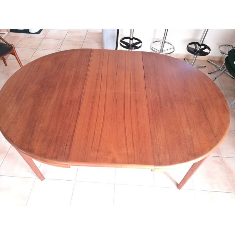 Table vintage ronde en teck rénovée - 1960