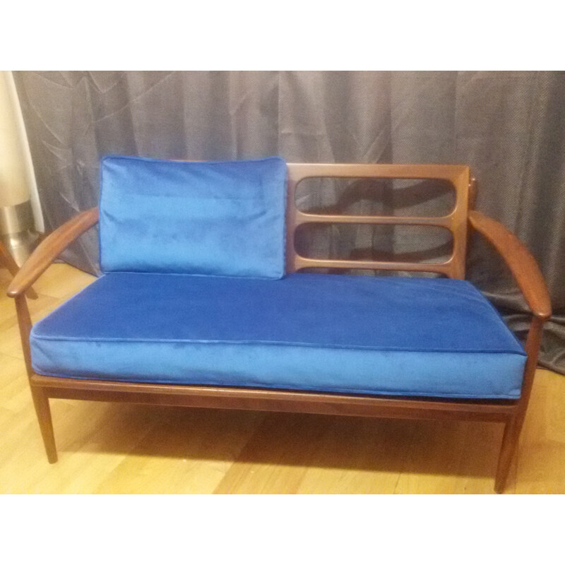Royal blue velvet 2 seater sofa by Grete Jalk - 1960s