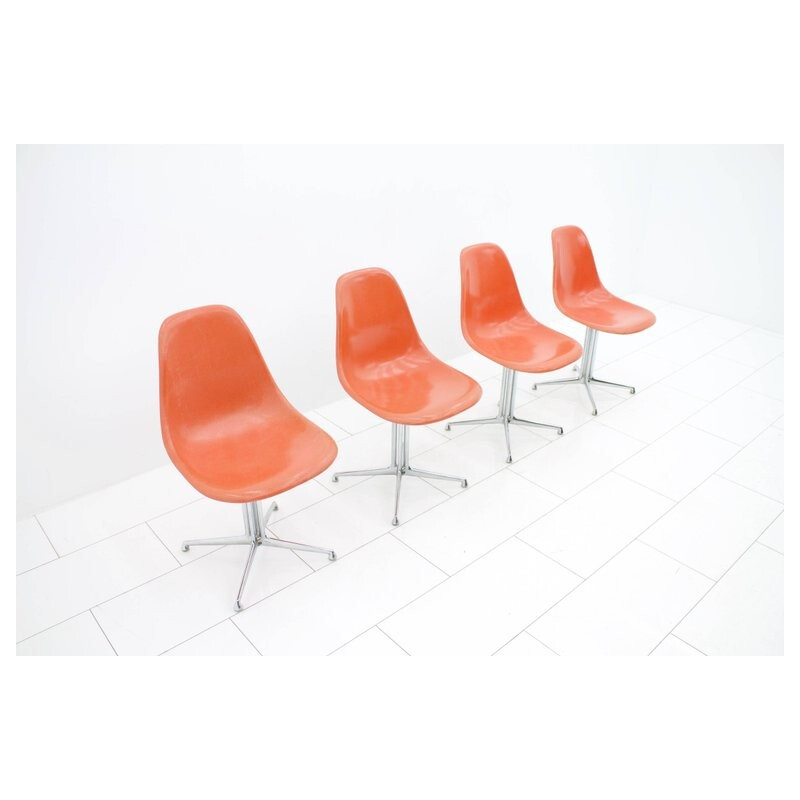 Set of 4 fiberglass side chairs with La Fonda Base by Charles & Ray Eames - 1960s