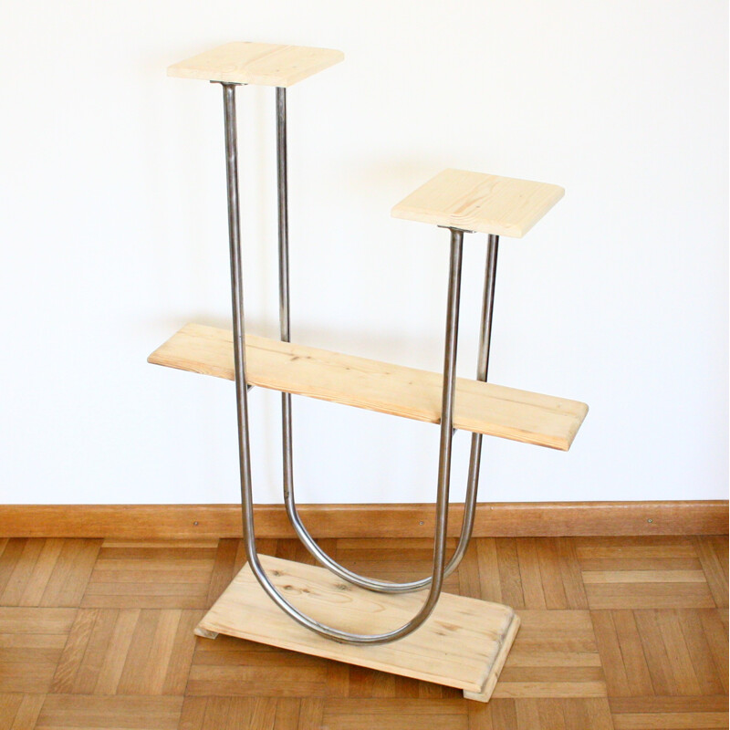 Vintage wooden and metal plant stand - 1950s