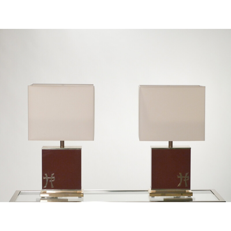 Pair of lacquered brass lamps by JC Mahey - 1970s