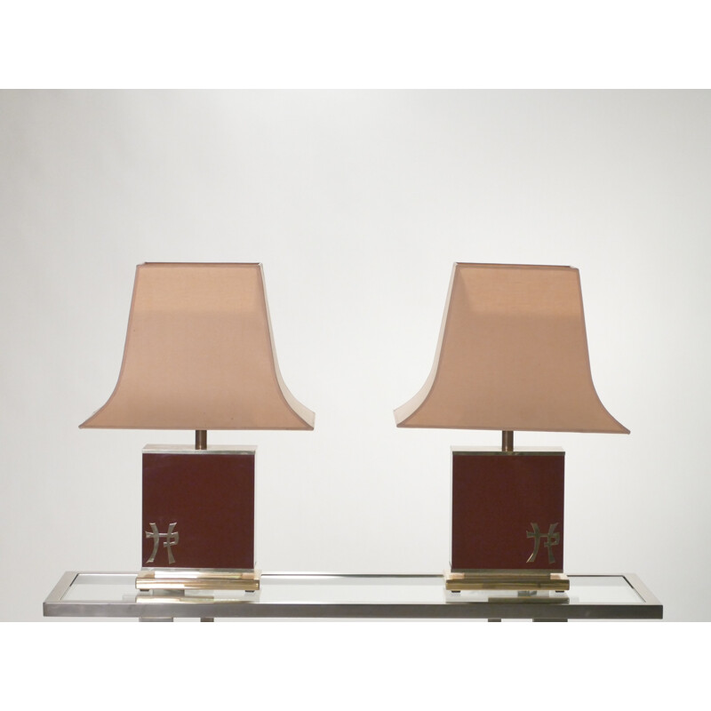 Pair of lacquered brass lamps by JC Mahey - 1970s