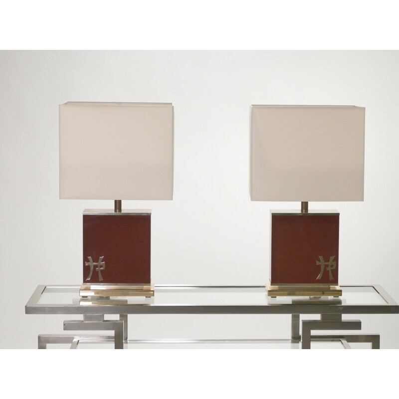Pair of lacquered brass lamps by JC Mahey - 1970s