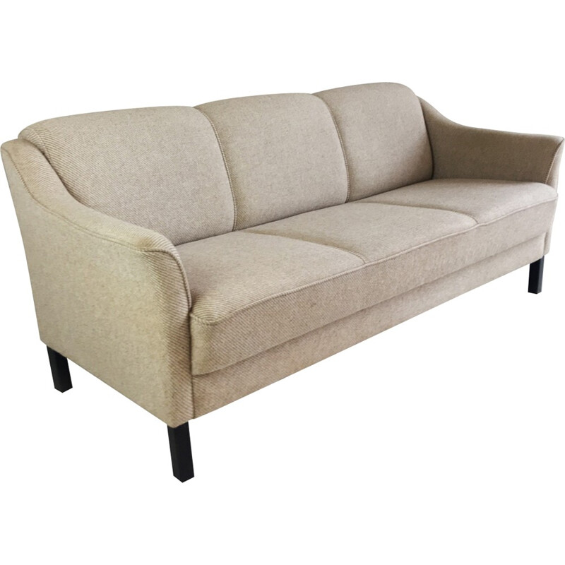 Mid-century 3-seater sofa in beige wool - 1960s