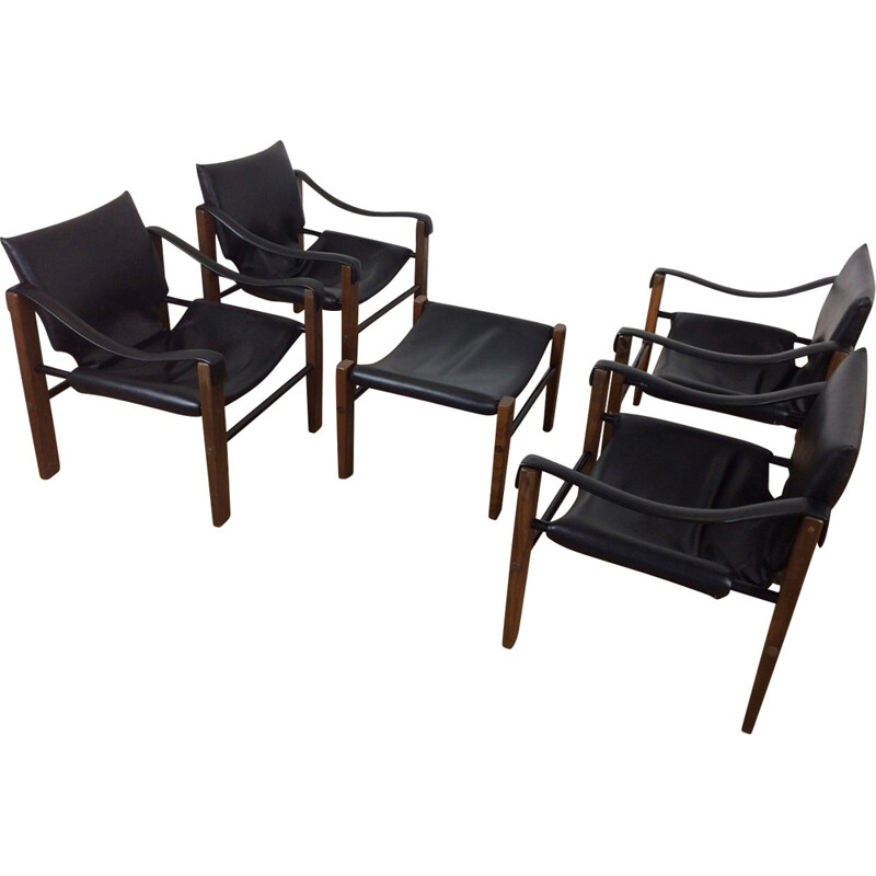 Set of 4 Arkana Safari armchairs and 1 stool - 1960s