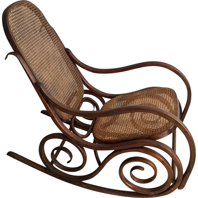Chaise à bascule vintage en bois courbé - 1950