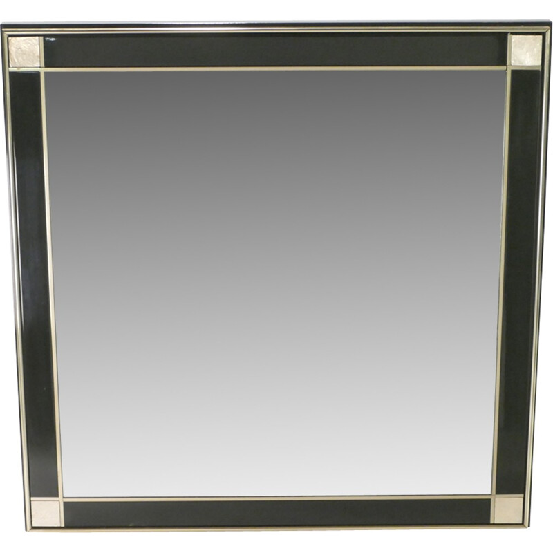 Pearl lacquer and brass mid-century mirror - 1970s