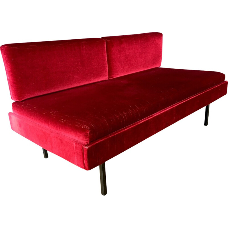 Red velvet mid-century daybed - 1960s