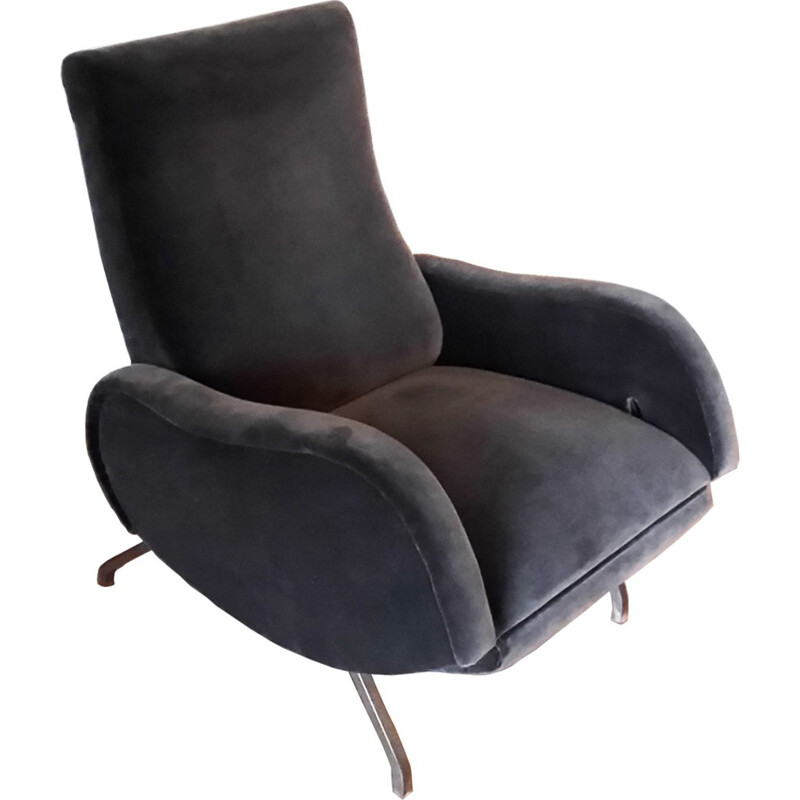 Italian reclining armchair in grey velvet - 1950s