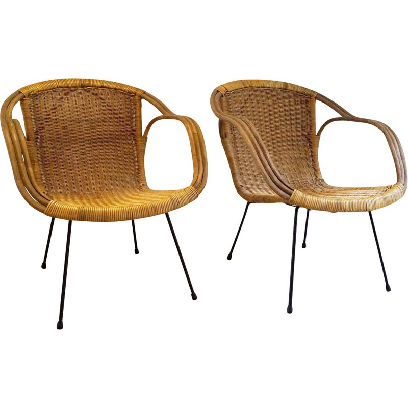 Pair of mid-Century wicker armchairs - 1960s