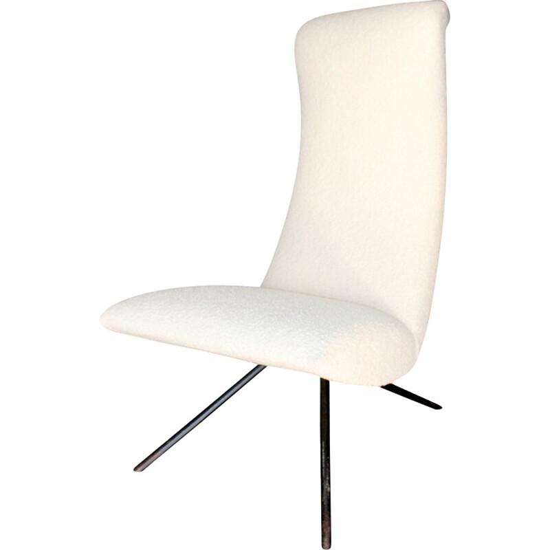 Italian tripod armchair in cream colored wool - 1960s