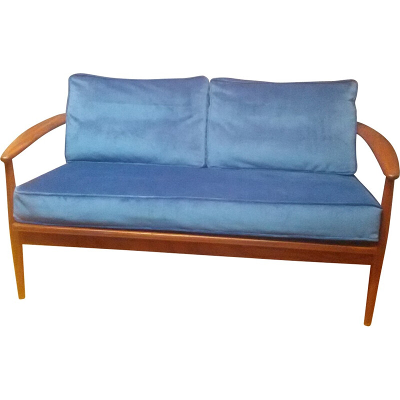 Royal blue velvet 2 seater sofa by Grete Jalk - 1960s