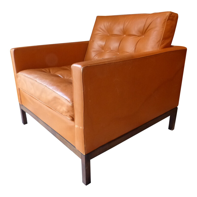 Vintage leather armchair, Florence KNOLL - 1960s