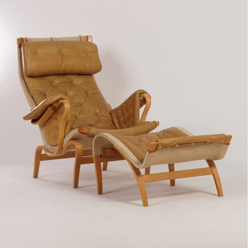 Pernilla Lounge Chair with Ottoman by Bruno Mathsson for Dux - 1970s