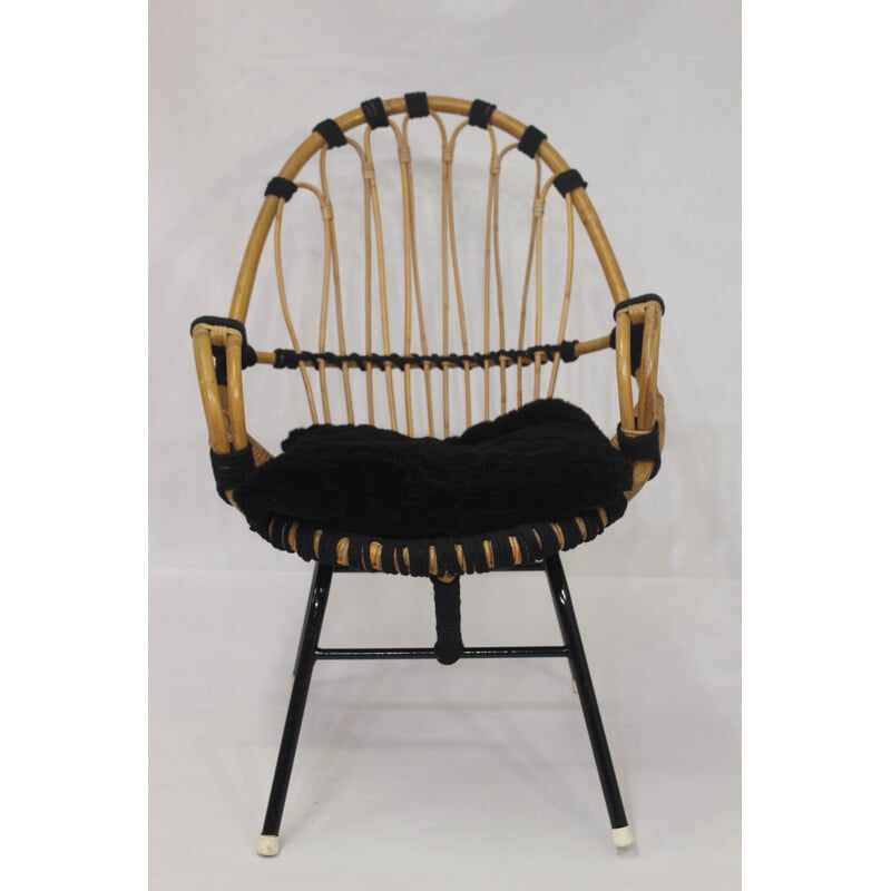 Vintage rattan and rope armchair - 1960s