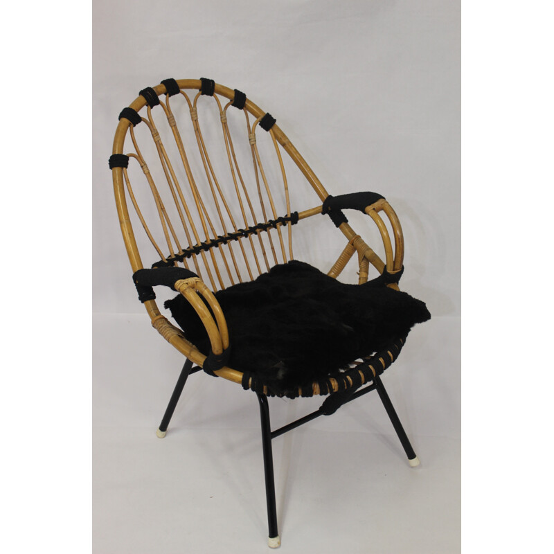 Vintage rattan and rope armchair - 1960s