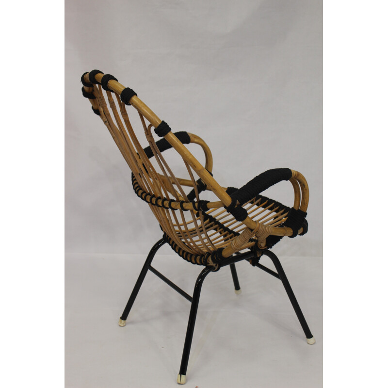 Vintage rattan and rope armchair - 1960s