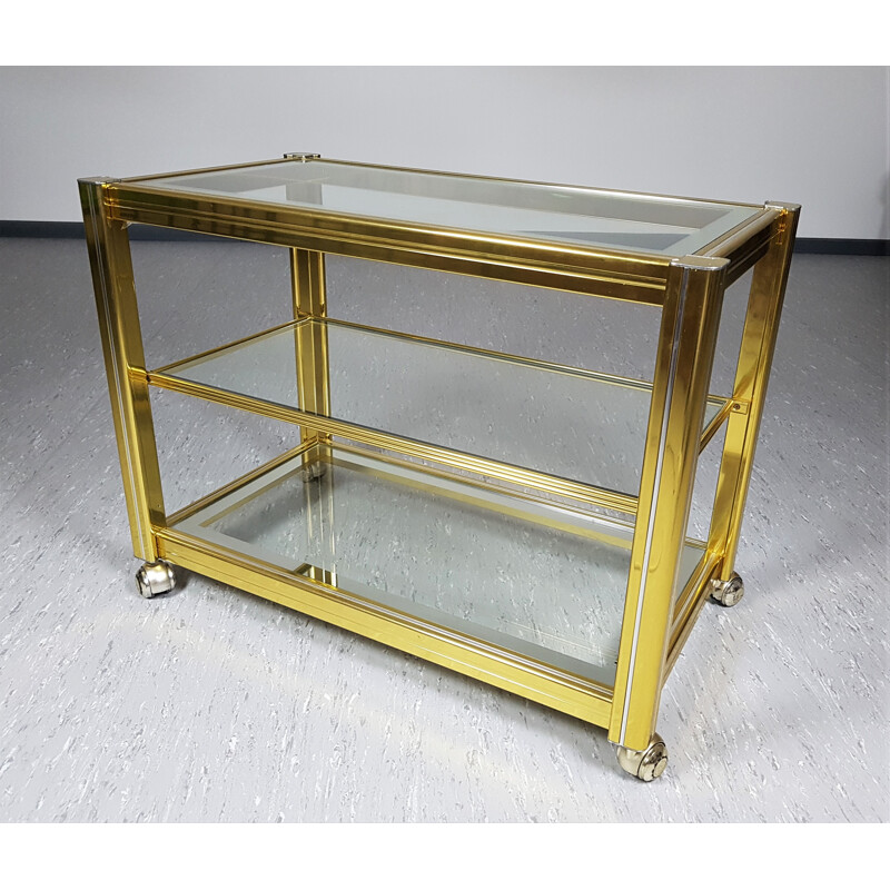 Hollywood Regency brass & glass trolley by Maison Jansen - 1970s