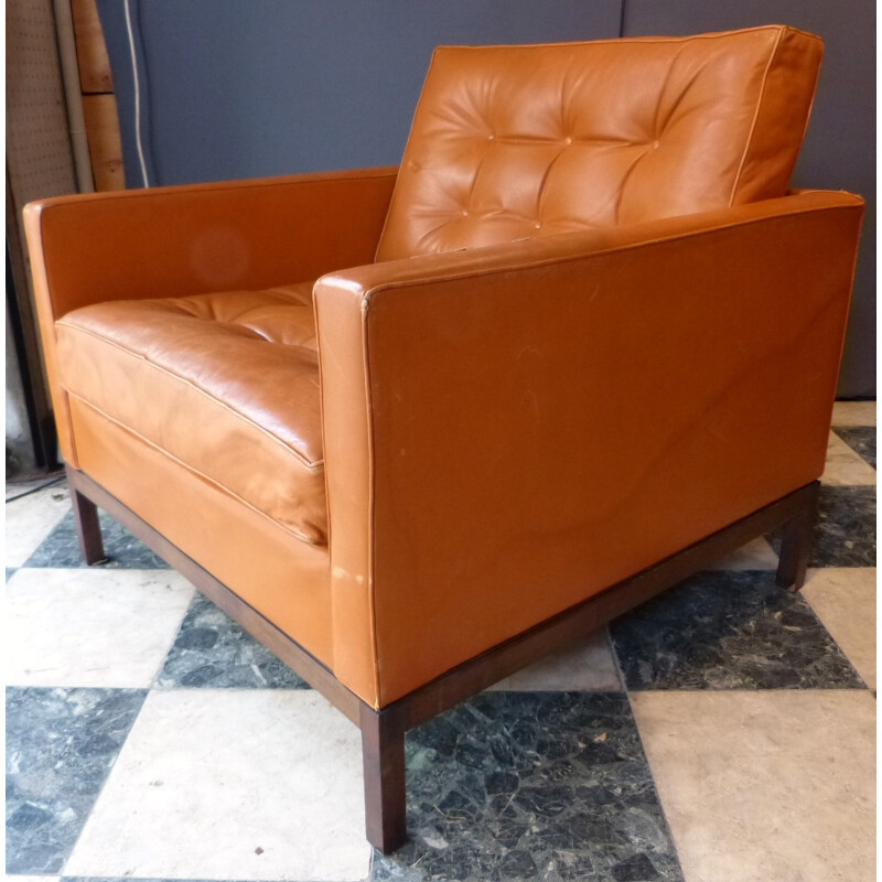 Vintage leather armchair, Florence KNOLL - 1960s