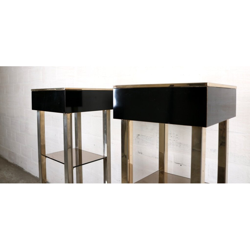 Pair of black and golden console by Belgo Chrome - 1970s